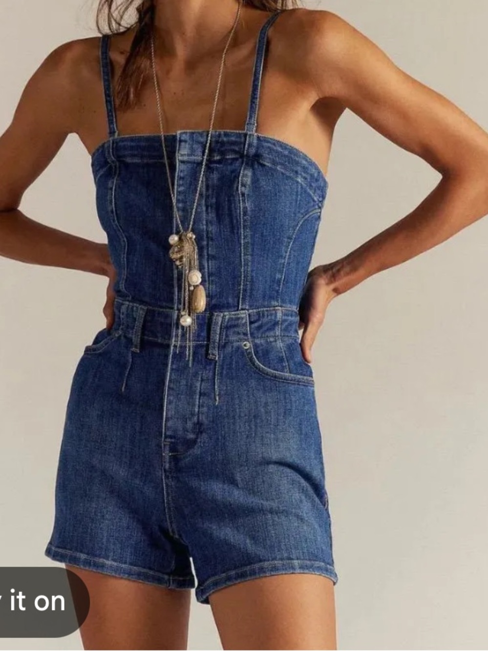 We The Free Dark Blue Denim Romper